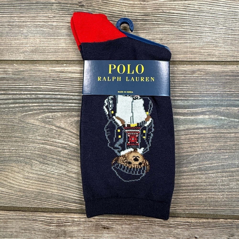 Polo Ralph Lauren Womens Size 9-11 Polo Bear Crew Socks Navy Red Winter NWT - Picture 2 of 9